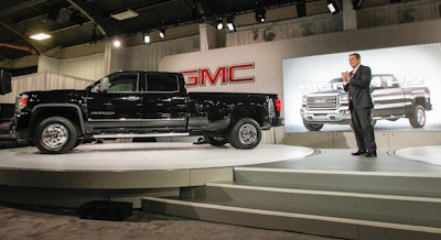 General Motors President North America Mark Reuss introduces the 2015 GMC Sierra Denali HD Thursday, September 26, 2013 at the State Fair of Texas in Dallas, Texas. The 2015 Sierra Denali HD features new cab body styles, technology-infused interiors, and segment-leading capabilities across the range including the highest payload Ð 7,374 pounds Ð and the highest conventional trailering rating Ð 19,600 pounds. (Photo by Mike Stone for GMC)