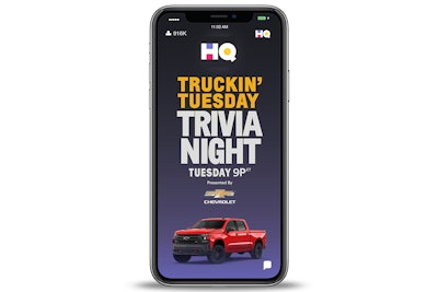 Chevy will sponsor the 9 p.m. EST game of HQ Trivia on Jan. 8, another first for the automotive industry. Players will have the opportunity to win $50,000 in the prize pool and a chance to win an all-new Silverado.