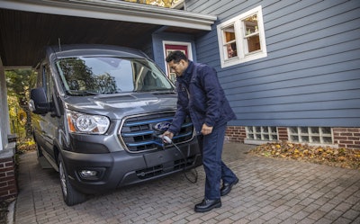 Two home chargers are available for the 2022 E-Transit, both of which allow fleets to keep an eye on charging amounts for driver reimbursement.
