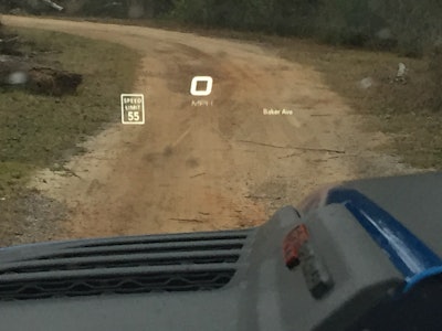 Notice on the Heads Up Display the TRX gives me a 55mph speed limit on our private dirt road. I can live with that!