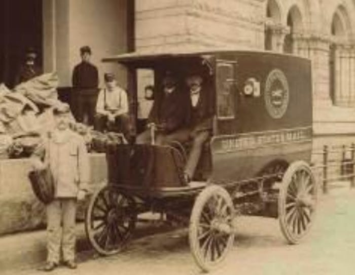 A hundred years after the fact, you can read about what the United States Postal Service thought about electric delivery carriages. It may be more than what some companies are willing to offer today. A Columbia Mark XI electric delivery wagon used by USPS in 1901 is shown above.