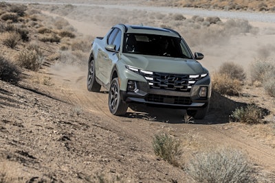 The Hyundai Santa Cruz shown above looks like a compact truck while off-roading. Photos below make it look like a crossover with a small bed. Hyundai says it's neither. Either way, there could be some fleet appeal here given its power, versatility and convenient size.