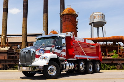 Making truck history sometimes calls for a historic backdrop. Autocar's BADASS dump truck, assembled in Birmingham, Ala., is shown at Sloss Furnaces, a National Historic Landmark in Birmingham.