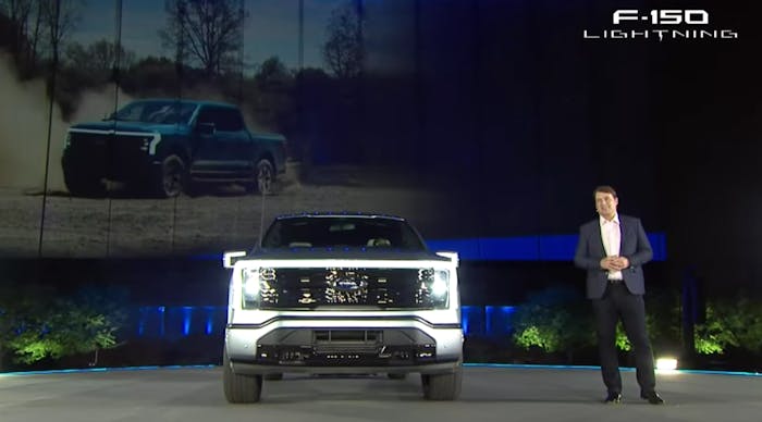 Ford CEO Jim Farley praised his company's first electric F-150 last night during its reveal at Ford World Headquarters in Dearborn, Michigan. 'It hauls ass and tows like a beast,' he said.
