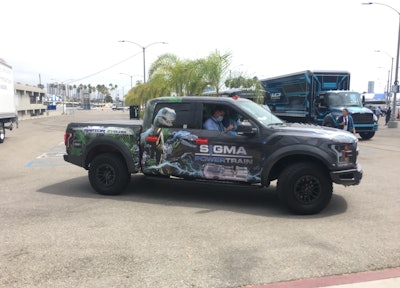 The F-150 Raptor EVolved shown here during a Ride-n-Drive event at the Advanced Clean Transportation Expo this week in Long Beach, Calif.