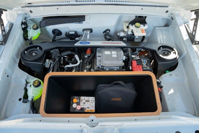 Don't be fooled by the small footprint of the e-crate motor. The F-100 is equipped with two of them which deliver 480 horses and 634 lb.-ft. torque.