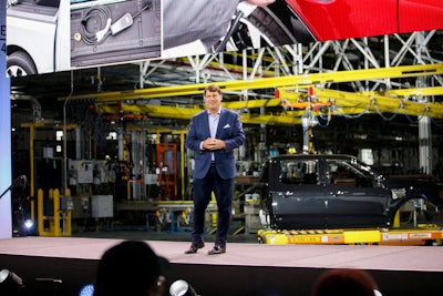 Ford CEO Jim Farley at the Rouge Complex in Detroit Tuesday where he and Ford Executive Chairman Bill Ford heralded the launch of the all-electric F-150 Lightning.