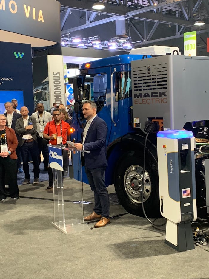Mack announced a new route-based incentive program for electric LR customers as well as new Sensta safety technology at ACT Expo this week.