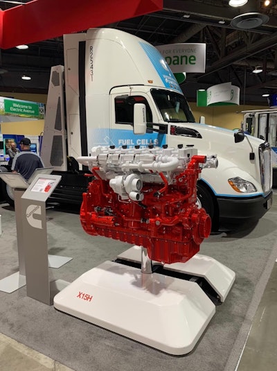 Cummins X15H hydrogen engine on display at the Advanced Clean Transportation Expo this past May in Long Beach, Calif.