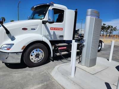 Semi Truck charging at an EV charging station