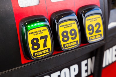 gasoline pumps displaying octane numbers