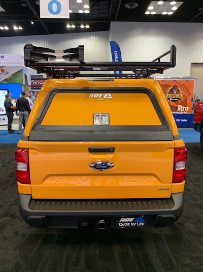 A.R.E. continues to roll out more accessories for the compact Ford Maverick pickup including this MX cap shown above at the 2023 Work Truck Show in Indianapolis.