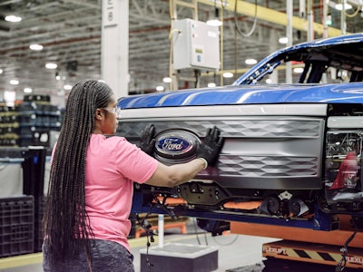 2023 Ford F-150 Lightning under production at Ford's Rouge Electric Vehicle Center