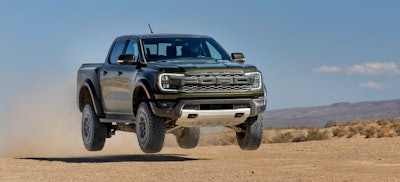 Catching air is Raptor's hallmark and that's no exception for the 2024 Ford Ranger Raptor shown above.