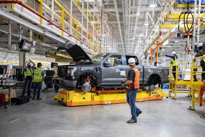 Ford F-150 Lightning during production at Rouge Electric Vehicle Center in Dearborn, Michigan.