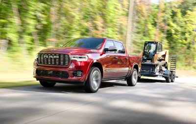 2025 Ram 1500 truck hauling a Case compact track loader